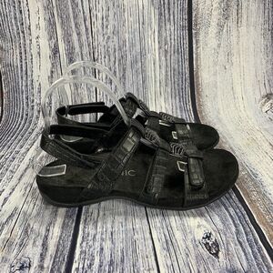 Vionic Amber Black Croc Embossed Strappy Sandals Women’s 7